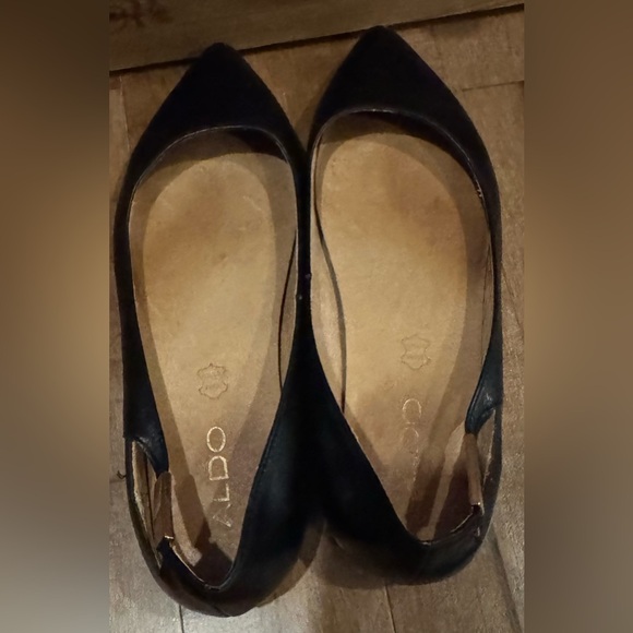 Aldo leather pointed Ballet Flats open cut out metal office holidays black 7 - Picture 3 of 7